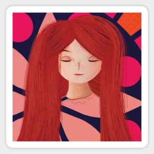 Optimistic girl with long red hair Sticker